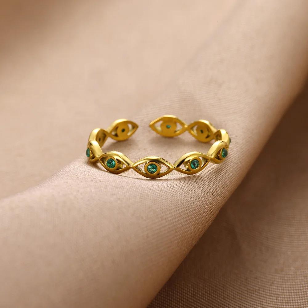 Bague Ouverte Œil du Diable Doré, Bague Simple et Tendance à la Mode Personnalisée Plaqué Or