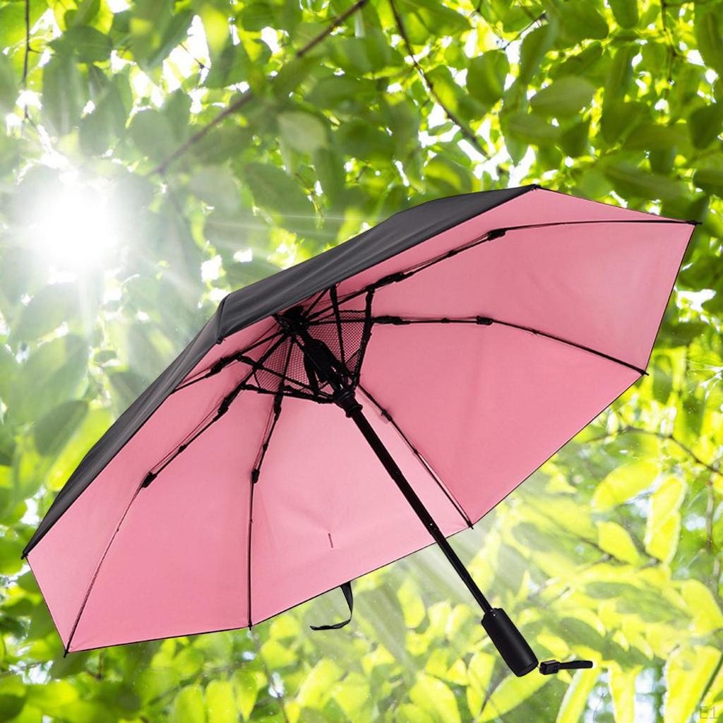8 Rib Travel Umbrella with Cooling Fan Strong Compact Wind Resistance Three Folding Sunny