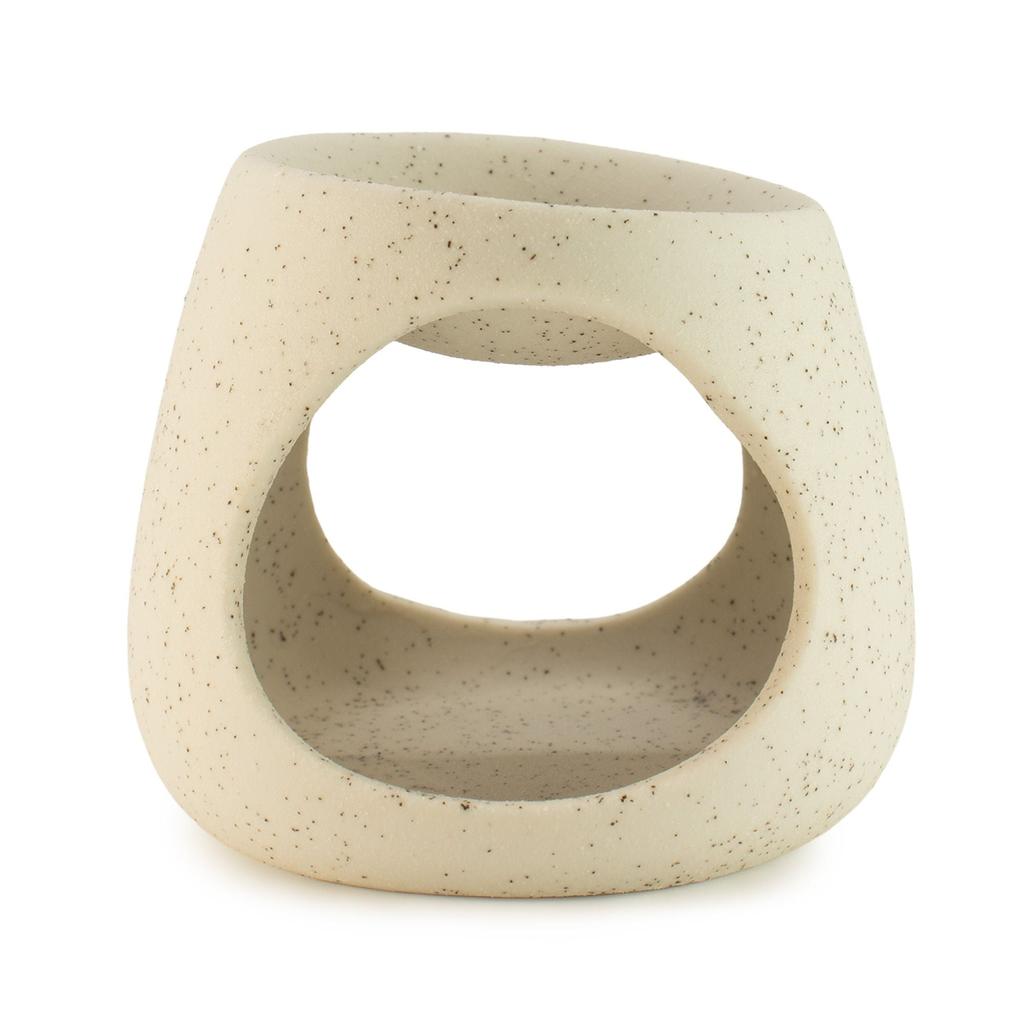 Ceramic Zen Oil Burner - Round Pebble - Speckled Off-White