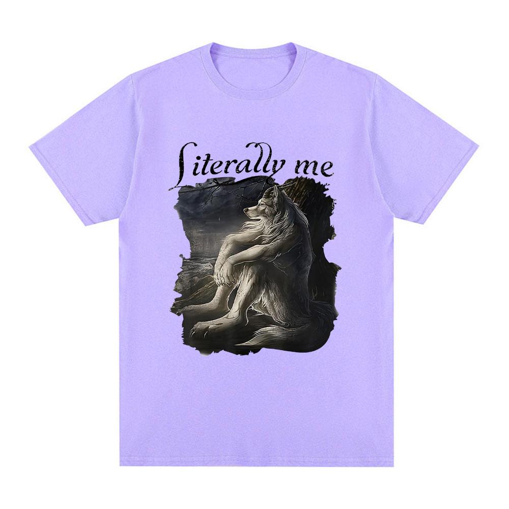 Sitting Wolf Literally Me Funny Meme T Shirt Men Casual Cotton Short Sleeve Oversized T-shirts Hip Hop Vintage Tee Shirt Unisex