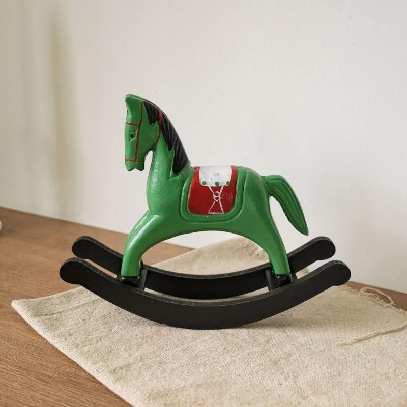 Wooden Rocking Horse Statues Decorative Animal Statue Sculptures Ornament for Office Home Table Centerpieces Gift