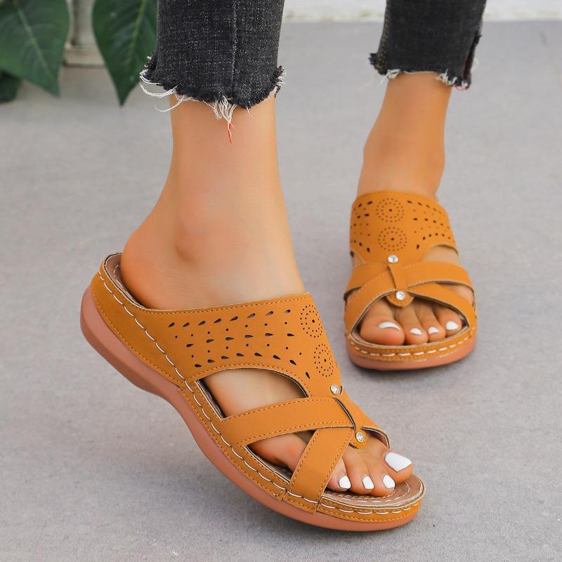 Summer New Womens Fashion Open-toe Simple Solid Color Womens Roman Shoes Casual Thick-soled Leather Beach Slippers for Women