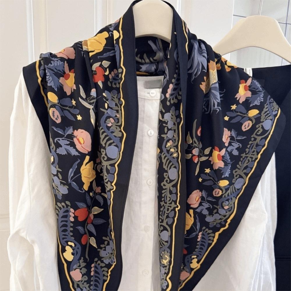 Floral Print Women's Necktie Imitation Silk Decorative Headscarf Floral Triangle Scarf  Travel