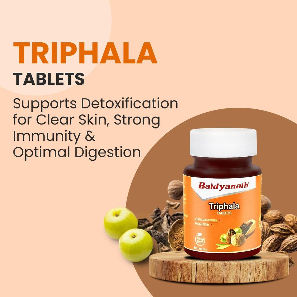 Baidyanath Triphala Tablets Pack Of 2 (60 Tablets Each) | Supports Healthy Digestion | Promotes Bowel Wellness And Natural Detox For Daily Cleansing