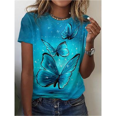 Camisetas de Borboleta de Verão Estampa Floral 3D Streetwear Moda Floral Feminina Camiseta Oversized Feminina Menina Tshirt