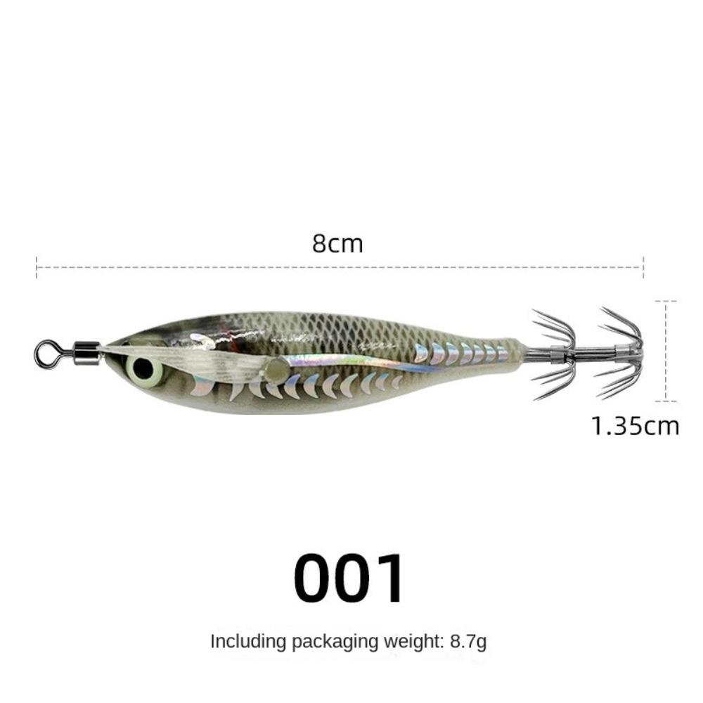 

8cm Size Mini Fishing Lure Wood Shrimp Design Noctilucent Squid Jigs Cuttlefish Jigs Night Fishing