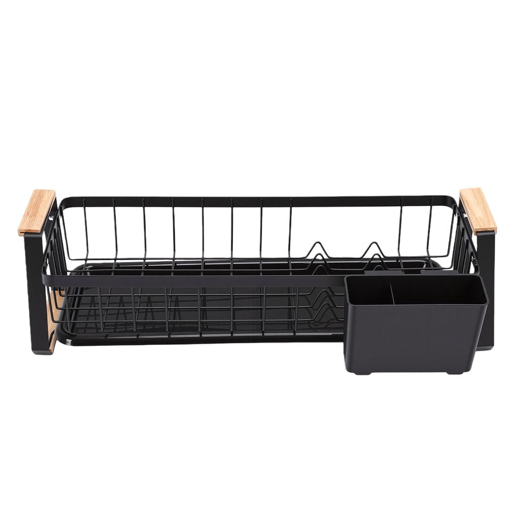 Dish Rack and Drain Board Kitchen Plate Cup Dish Drying Rack Tray Cutlery Dish Drainer with Wood Handle