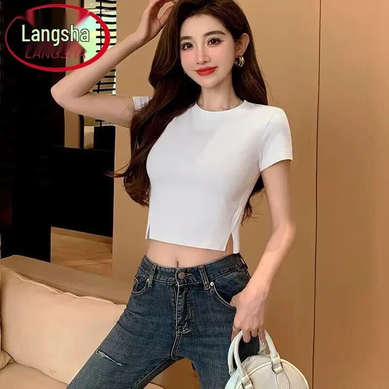 Langsha Women s Cropped Cotton Blend T-Shirt S