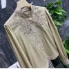 Blouse Female Embroidery Stand-up Collar Long-sleeved Heavy Imitation Silk Mulberry Shirt Women Autumn