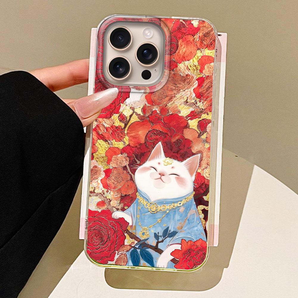 Korean Cute White Cat Vortex Pattern Phone Case for iphone 16 15 14 7 8 Plus 13 11 12 Pro Max X XS XR SE 2022 2020 16e TPU Cover