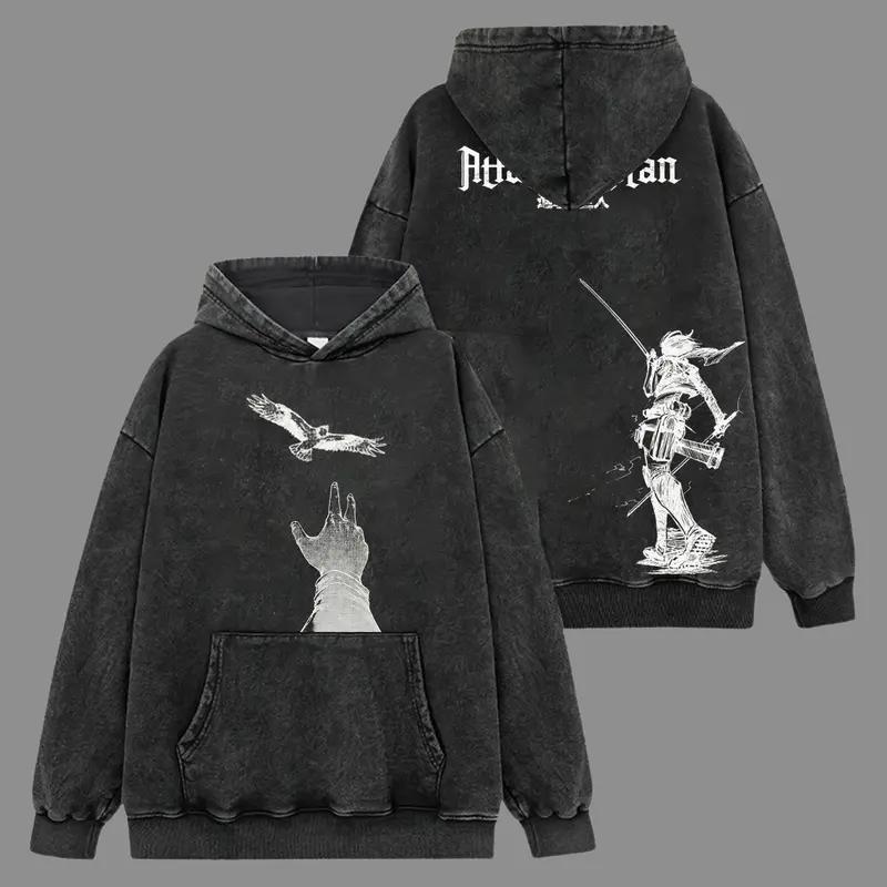 

Одяг з графікою Мікаса Атака Титанів Аніме Худі для чоловіків і жінок Ретро Випрані Толстовки Оверсайз Бавовняна Толстовка Чоловічий Вуличний Одяг XXL чорний