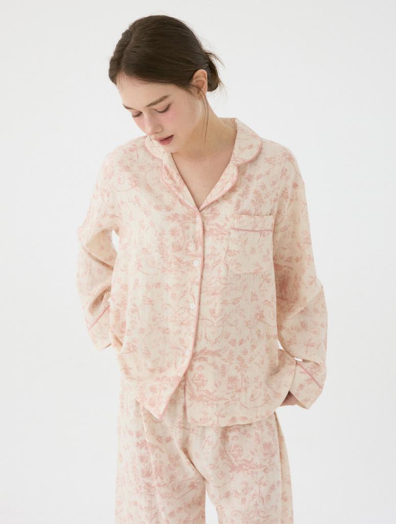 Lunalujeuseutyudio Women'S Royal Garden Cotton Long Sleeve Collared Two-Piece Pajamas (2C)