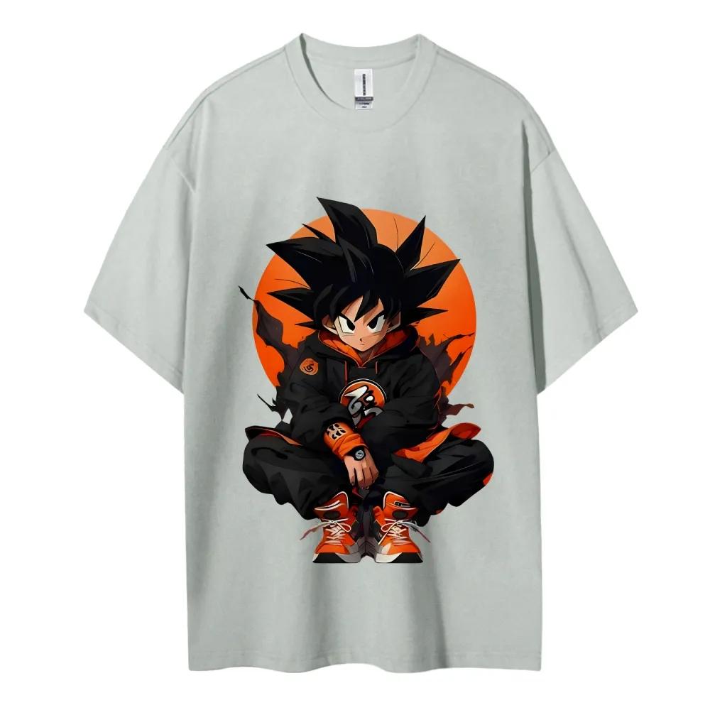 2026 Summer Dragon Ball Goku Streetwear Style Print Oversized Crew Neck TShirt 100 Cotton Casual Tops for Unisex Women Kids