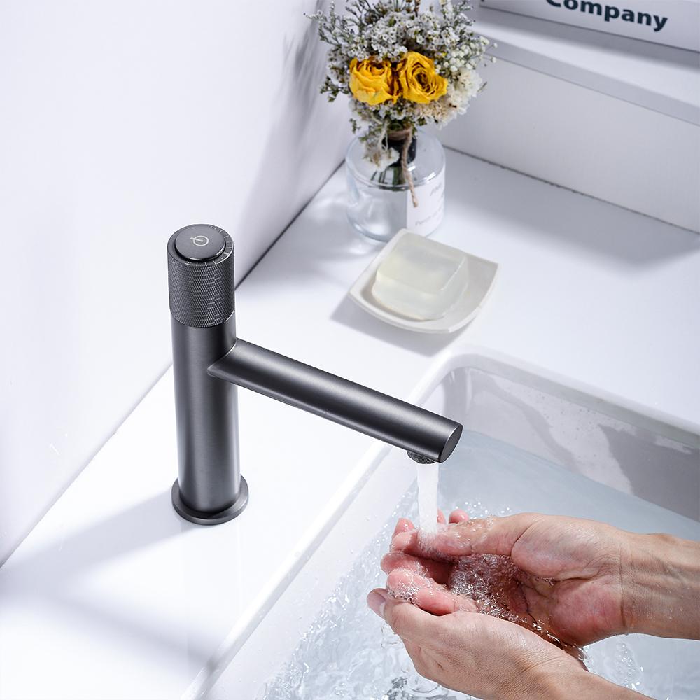 Fürdőszobai Keverő Mosdó Csaptelep Meleg Hideg Tömör Sárgaréz Medence Csaptelep Gunmetal Pultra Szerelhető Egylyukas Egykaros Mosdó Vízcsaptelep