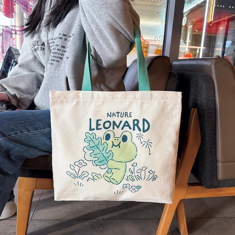 Cute genuine brown bear canvas bag women's new large-capacity zipper student shoulder bag tutoring bag