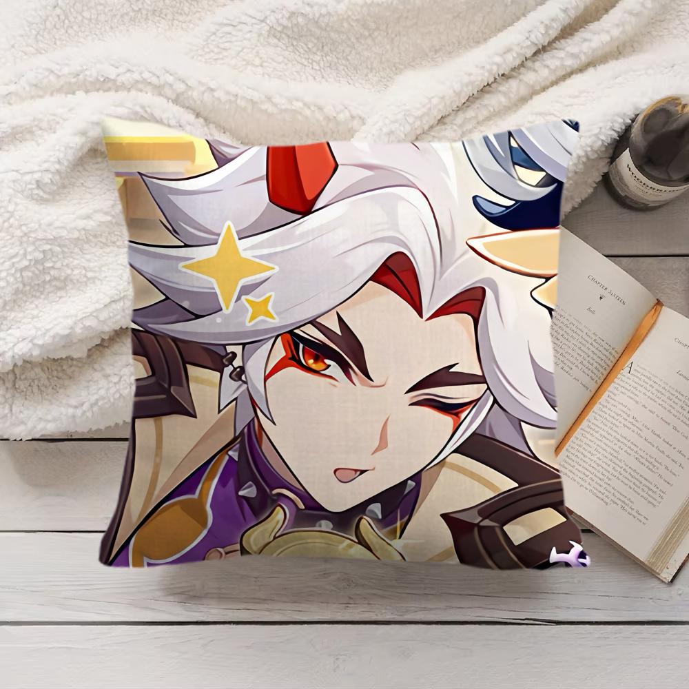 Arataki Itto Genshin Impact Cute Cushion Cover Silky Short Plush Invisible Zipper Dustproof Sofa Pillow Case For Home Decor