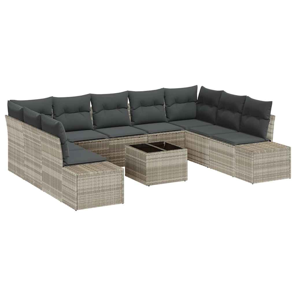 Garden Sofa Set with Cushions 10 Pcs Light Grey Poly Rattan