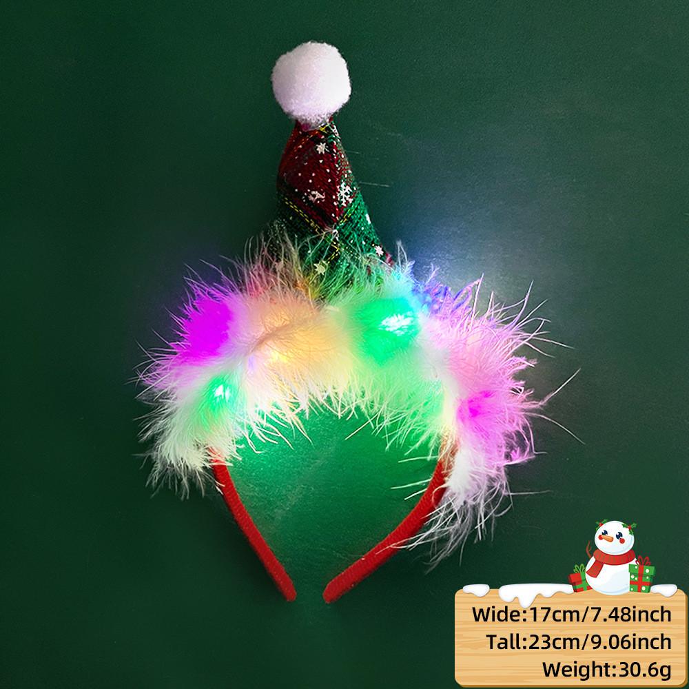 Unique And Colorful Christmas Antler Headband With Soft Plush And Lights For Creative Outfits Party