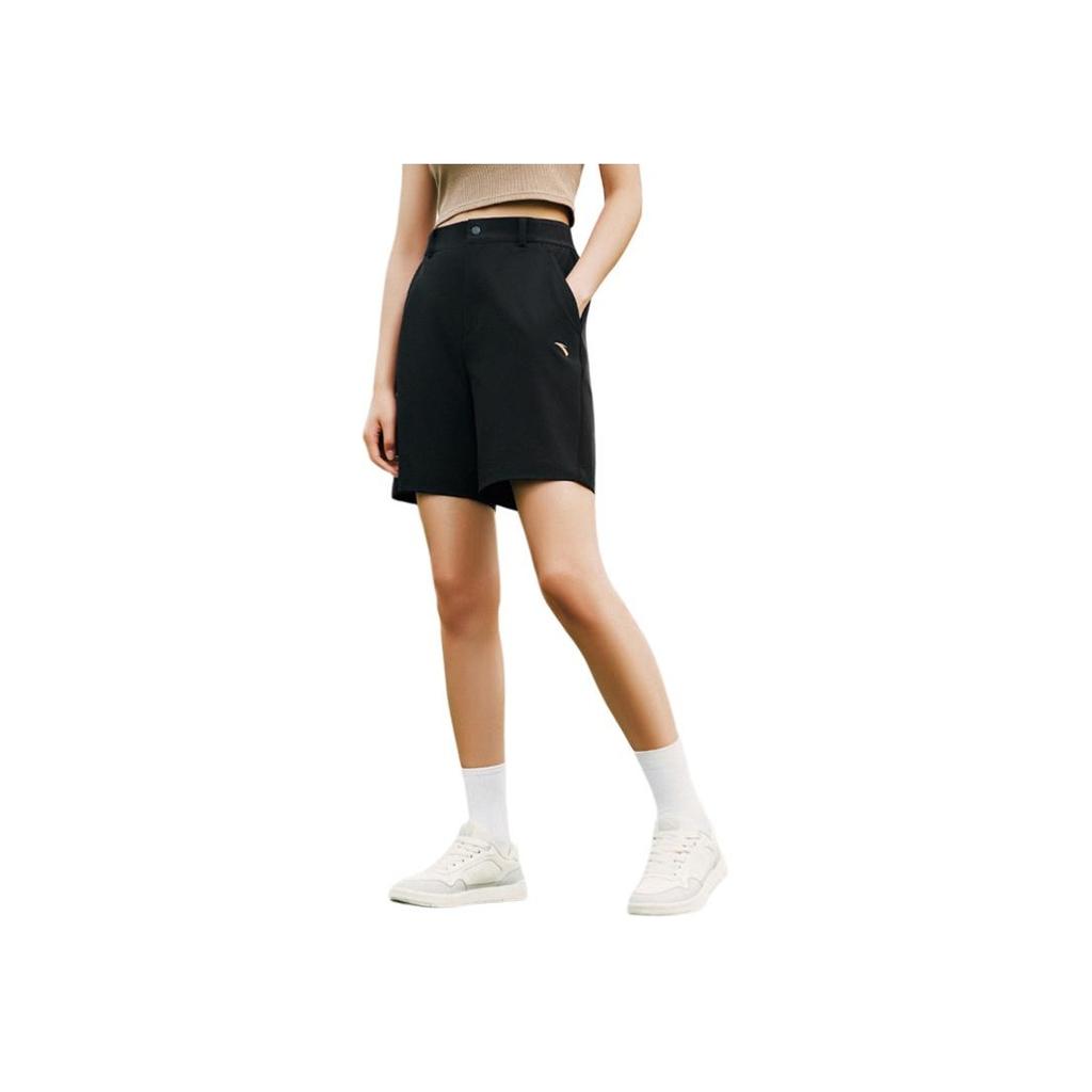 Anta Comfortable Simple Versatile Loose Mid-Waist Solid Color Zipper Casual Shorts Women Shorts Black 962527510-3