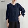 ZANZEA Women Casual Round Neck Solid Color Loose 3/4 Sleeve Blouse