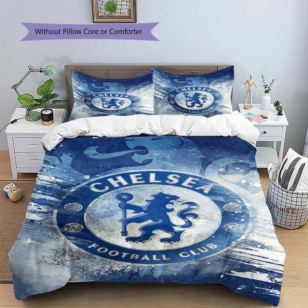 Chelsea FC Pattern Bedding Set Quilt Cover Pillowcase Home Decor Gift (1 * Duvet Cover + 2 * Pillowcase, Without Core)