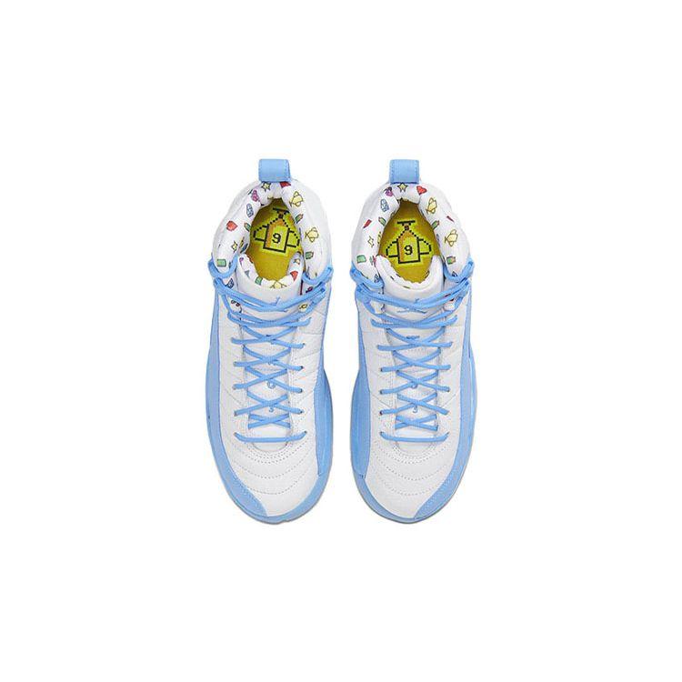 Air Jordan 12 Retro GS Emoji Barnesko Hvite University-Blå Lemon-Venom DQ4365-114
