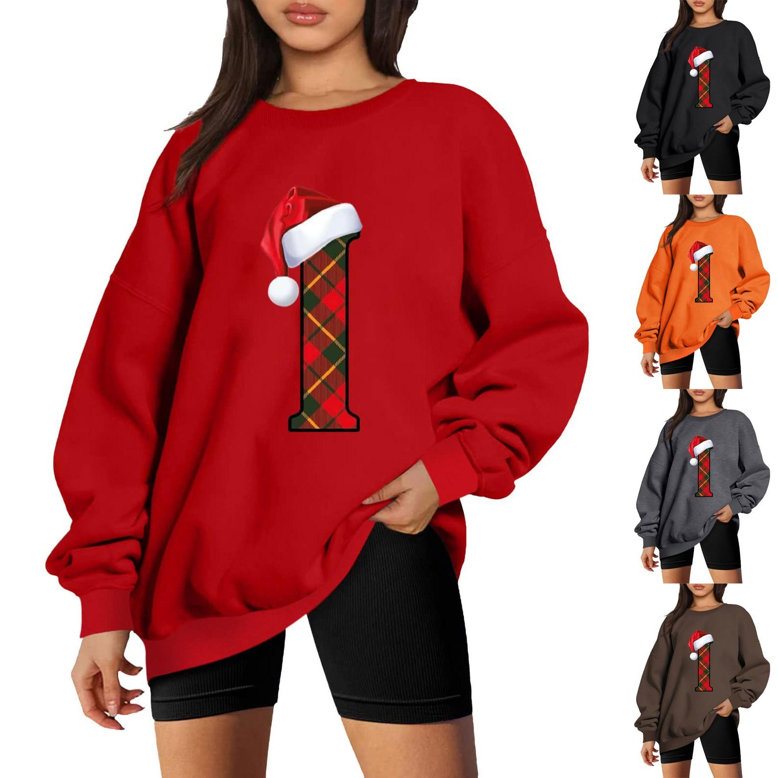 

Женский рождественский принт с заниженными плечами и длинными рукавами, круглый вырез, толстовка, топ