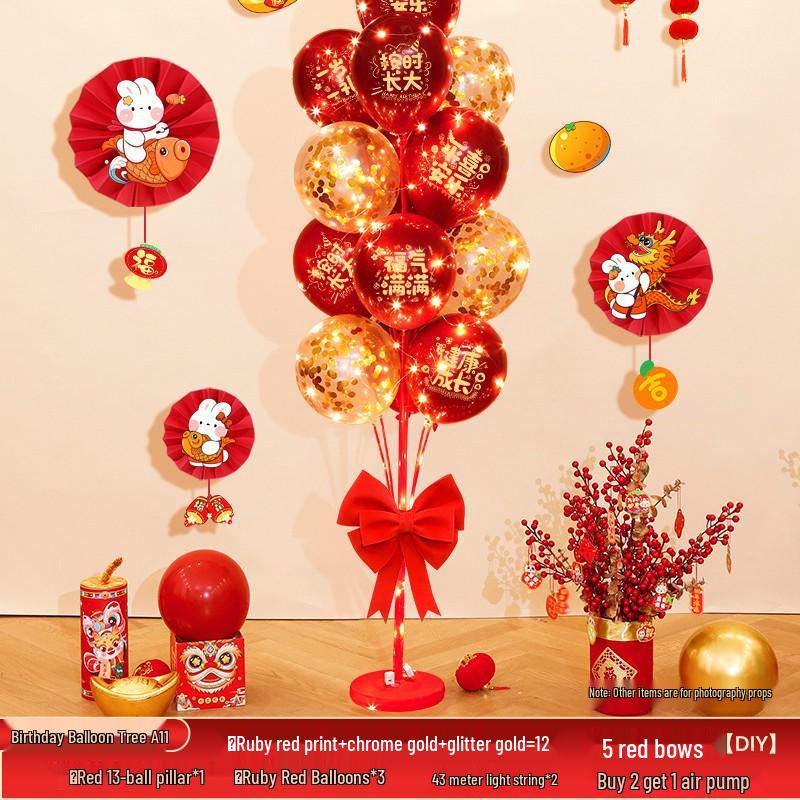 Red Party Birthday Balloon Decorations for Children's Milestones: Full Month, 100 Days, First Birthday