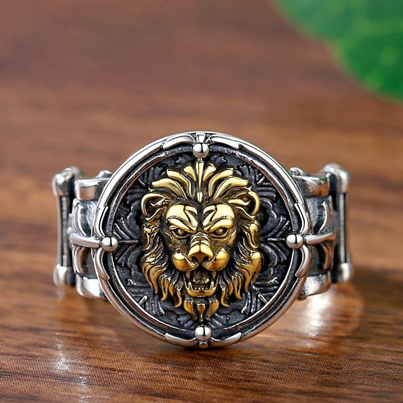 Men's Lion King 925 Sterling Silver Ring Band - Retro & Trendy Index Finger Jewelry Gift.