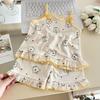 Summer Girls Floral Camisole Dress Set Thin Cartoon Sleeveless Princess Two Piece Outfit