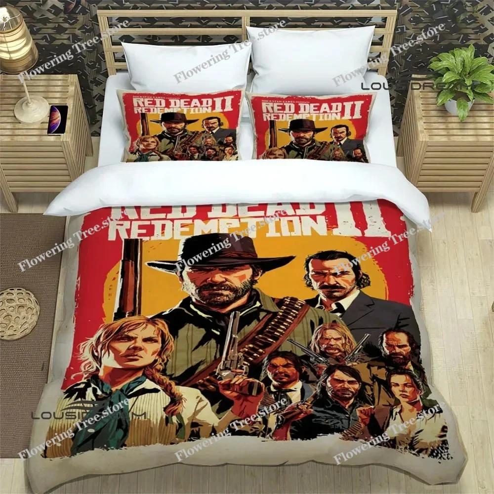 Red Dead Redemption 2 Print Bedding Sets Exquisite Supplies Set Duvet Cover Bed Comforter Set Bedding Set Luxury Birthday Gift
