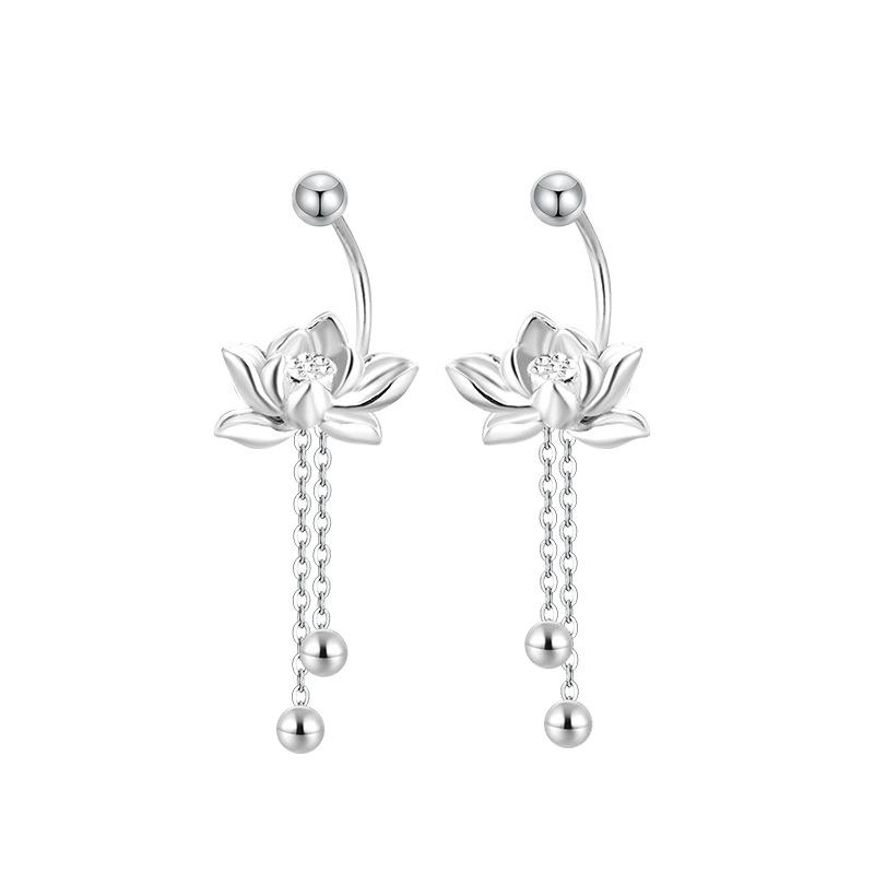 

YILUOCD 925 Silver Lotu Flower Stud Earrings Vintage Tassel Flower Earrings for Women Cute Sweet Irregular Jewelry