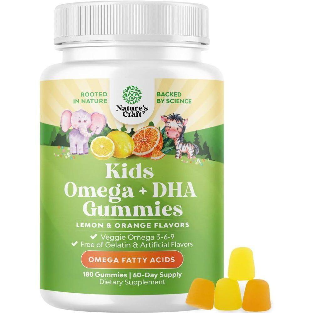 Natures Craft Kids Plant-Based All-Ingredient DHA Kids Omega 3 Vitamin C Jelly 180 Tablets 1 Pcs