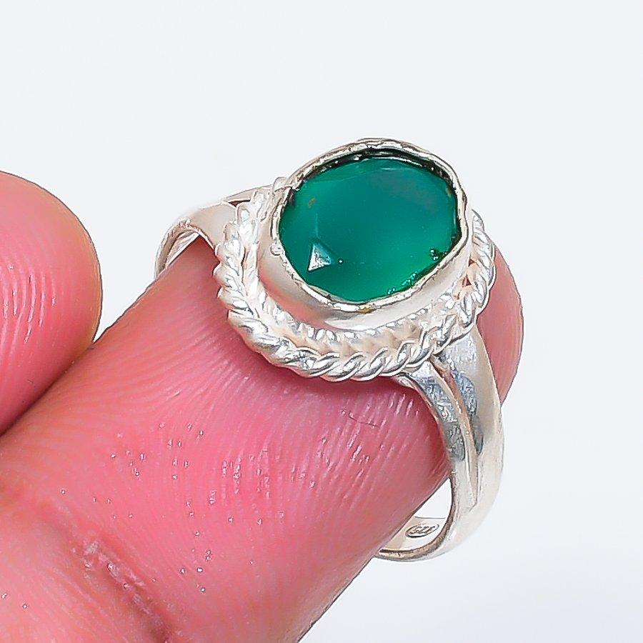 Natural Green Onyx Gemstone 925 Sterling Silver Jewelry Ring Size 5.5 ZS-1592