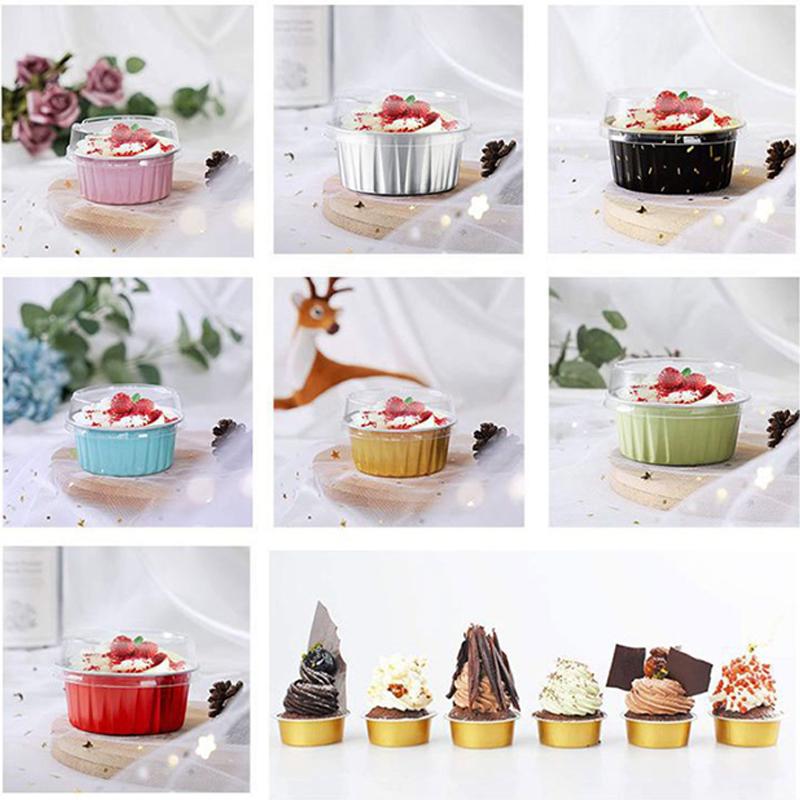 10 Pcs 50Ml Temperature Resistance Reusable Aluminum Foil Baking Cups With Lid Small Pudding Tart Tins Pastry Baking Tools Set