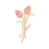 Women Brooch Rhinestone Inlay Imitation Pearl Decor Sparkling Tulip Design Lapel Pin Non-Slip Buckle Scarf Badge Clothing Bags Accessories