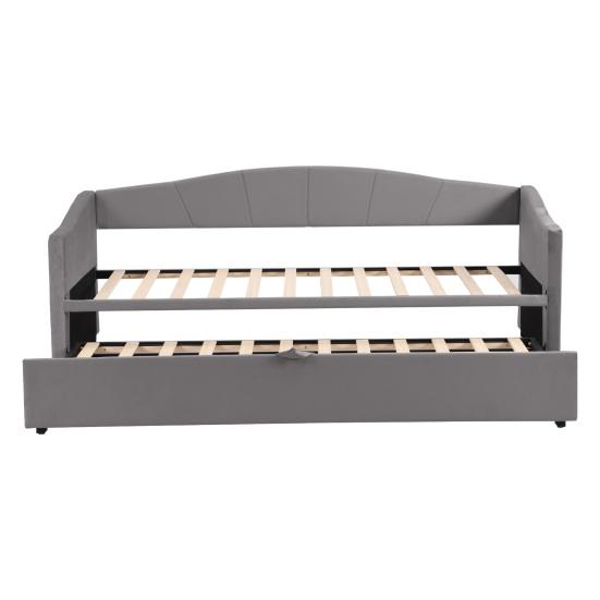 Upholstered Bed Extendable Sofa Bed 90/180x200cm with Slatted Frame, Multifunctional Bed Made of Skin-Friendly Velvet Fabric