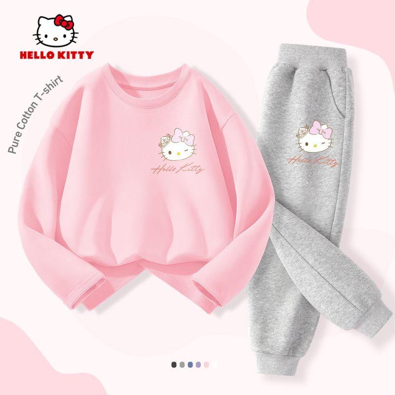 

Наряд Hello Kitty для девочек на раннюю осень, Одежда для девочек, Детская спортивная одежда, Осенний тонкий комплект из двух предметов для детей постарше Princess Ti K Pink + Princess Ti K Gray 110