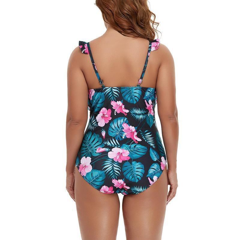 Womens Plus Size Floral Print Backless One Piece Swimsuit With Padded Bust No Underwire