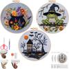 4pcs Stamped Cross Stitch Kits with Embroidery Hoop Needles Threads Instruction Cross Stitch Starter Kit with Halloween Patterns