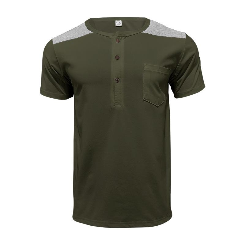 Men's Short-sleeved V-neck Button-up Large-sized T-shirt