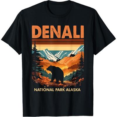 Denali National Park Alaska Mountain Retro Nature Adventure T-Shirt