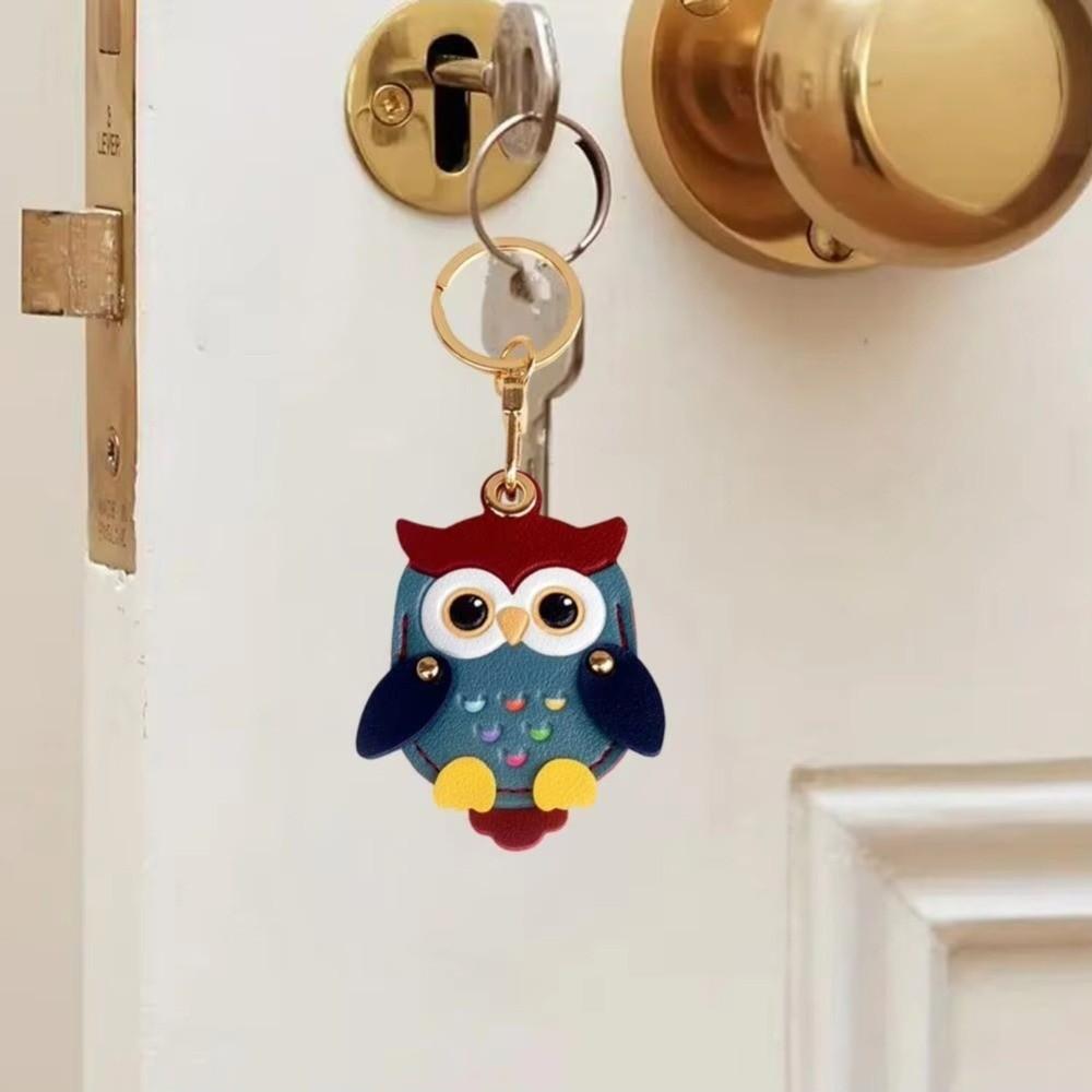 Faux Leather Cartoon Owl Keychain Cartoon Owl Charm Access Card Case Keyring Key Ring