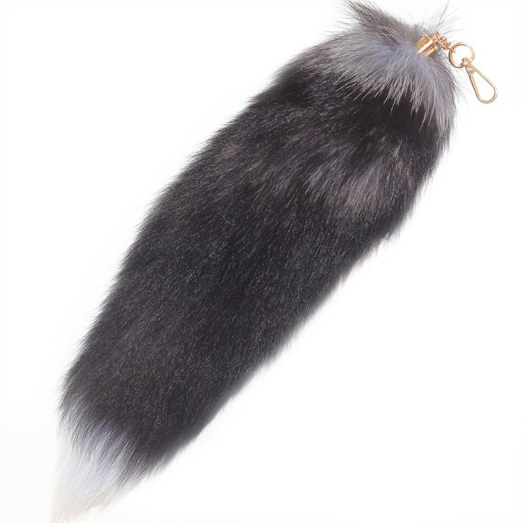 Genuine Fox Tail Fur Handbag Charm Cosplay Toy Fox Hair and Keychain Hook Ring Clip, Brown, Large