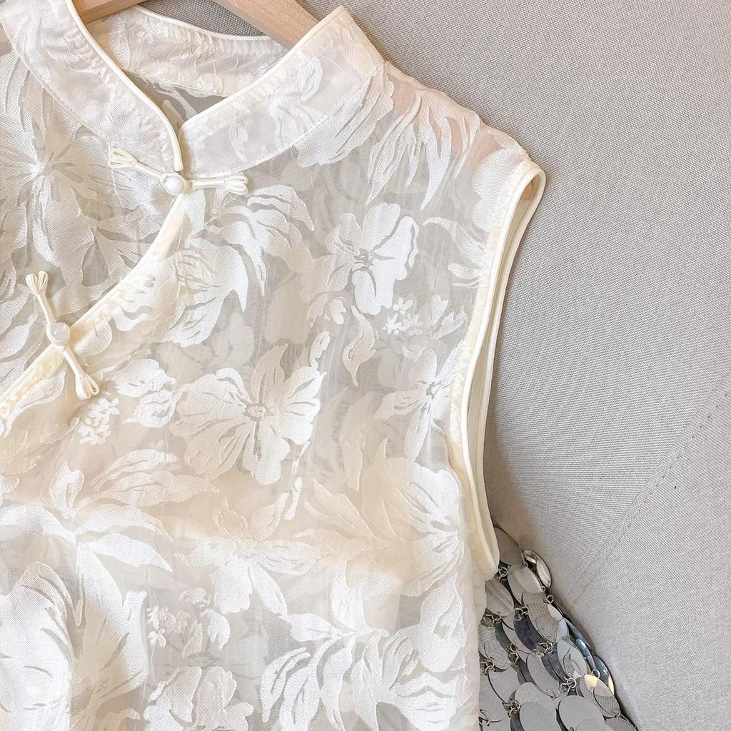 Sleeveless top women's 2025 summer new high-end button-up top wearing vest