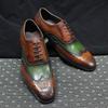 Men's Luxury Genuine Leather Oxfords Classic Wingtip Lace-Up Dress Shoes for Wedding Party Business Office Formal Wear