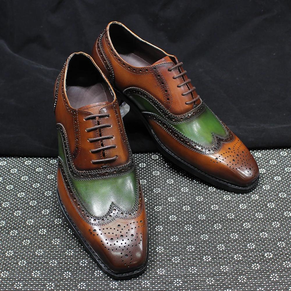 Fashion Men's Luxury Genuine Leather Oxfords Classic Wingtip Lace-Up Dress Shoes for Wedding Party Business Office Formal Wear