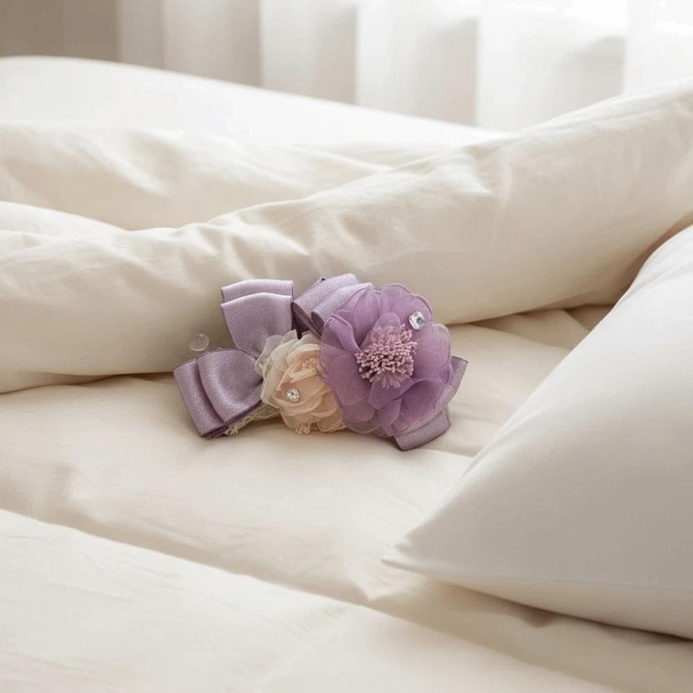 Resin Flower Banana Clip Korean Style Women Ponytail Holder Purple Mesh Vertical Clip Banquet