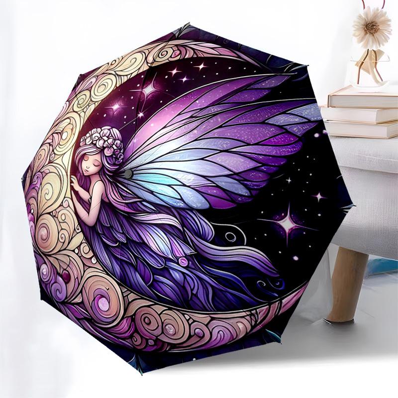 

1pc Starry Night Fairy Moon Auto-Folding Umbrella: Portable 3-Fold Design with Iron Frame, Perfect for Outdoor Use, Festive Gifts, Travelers & Daily U