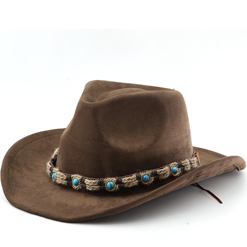 New bohemian suede upturned edge western cowboy hat men and women outdoor curled brim ethnic style top hat felt hat
